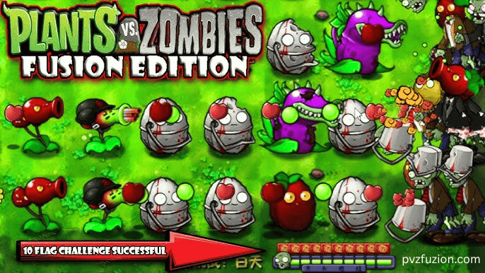 Plants vs Zombies Fusion Edition gameplay, 10 flag challenge success